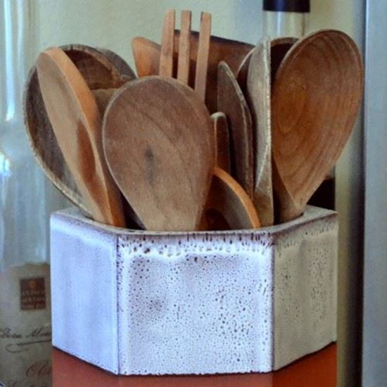 Glazed Hexagonal Utensil Holder Handmade UK Terracotta Production