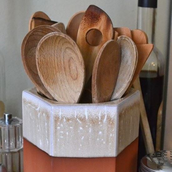 Glazed Hexagonal Utensil Holder Handmade UK Terracotta Production