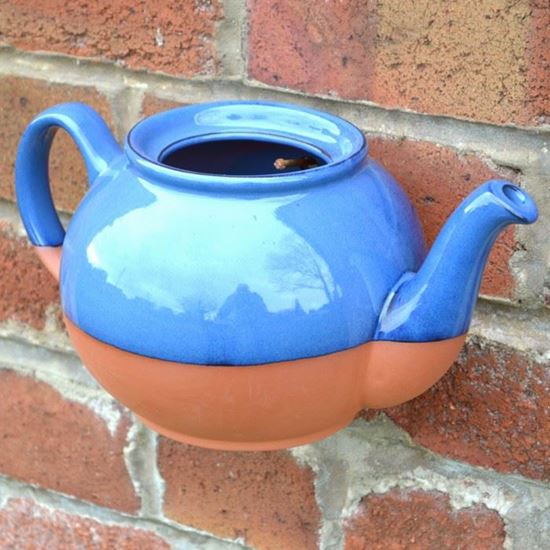 teapot wall pot blue Handmade UK Terracotta