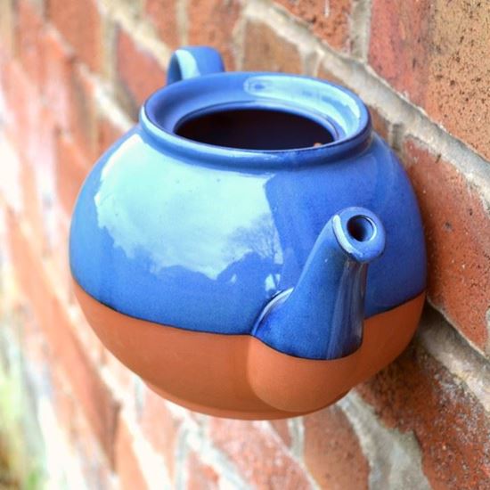 teapot wall pot blue Handmade UK Terracotta Production