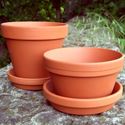 Picture of Half Flower Pot & saucers | 13cm x 7.5cm - pack of 10  [HF13/S13]