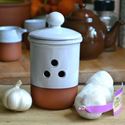 Picture of Garlic Pot with White Glaze - Holes in triangle pattern