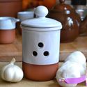 Picture of Garlic Pot with White Glaze - Holes in triangle pattern