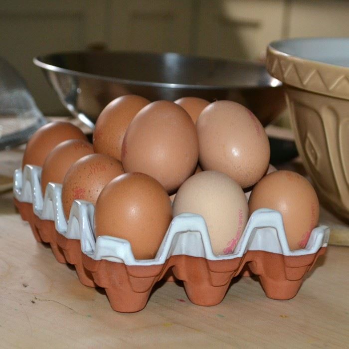 Ceramic Egg Trays with Cream Glaze 12 Eggs Handmade UK Terracotta