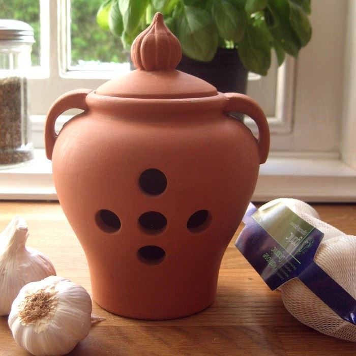 Garlic Pot (Large) With White Glaze Handmade
