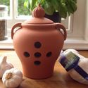 Picture of Garlic Pot Large - Terracotta with Translucent White Glaze